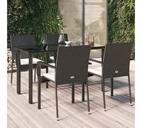 Mokuyary - Juego de comedor de jardín, 5 piezas, color negro, resina trenzada para 4 personas, muebles de mesa y 4 sillas, para terraza, jardín, balcón -A23