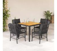 Mokuyary - Juego de comedor de jardín, 5 piezas, color negro, resina trenzada para 4 personas, muebles de mesa y 4 sillas, para terraza, jardín, balcón -A182