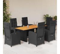 Mokuyary - Juego de comedor de jardín, 7 piezas, color negro, resina trenzada para 6 personas, muebles de mesa con 6 sillas para terraza, jardín, balcón -A18