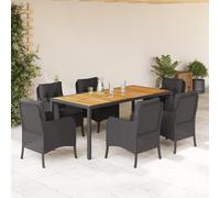 Mokuyary - Juego de comedor de jardín, 7 piezas, color negro, resina trenzada para 6 personas, muebles de mesa con 6 sillas para terraza, jardín, balcón -A22