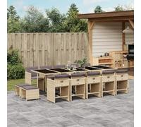 Mokuyary - Juego de comedor de jardín y cojines de 15 piezas, mezcla de color beige para 14 personas, muebles de mesa con 10 sillones y 4 reposapiés para terraza, jardín -A8
