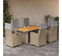Mokuyary - Juego de comedor de jardín y cojines de 7 piezas, color beige y ratán para 6 personas, muebles de mesa y 6 sillas para terraza, jardín, balcón -A18
