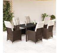 Mokuyary - Juego de comedor de jardín y cojines de 7 piezas, color marrón ratán para 6 personas, muebles de mesa y 6 sillas para terraza, jardín, balcón -A18