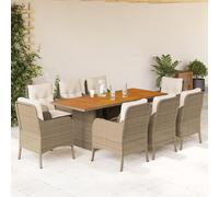 Mokuyary - Juego de comedor de jardín y cojines de 9 piezas, color beige y ratán para 8 personas, muebles de mesa con 8 sillas para terraza, jardín, balcón -A18