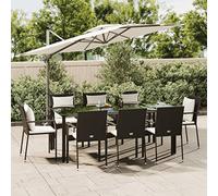 Mokuyary - Juego de comedor para jardín, 9 piezas, color negro, resina trenzada para 8 personas, muebles de mesa con 8 sillas para terraza, jardín, balcón -A10