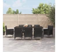 Mokuyary - Juego de comedor para jardín, 9 piezas, color negro, resina trenzada para 8 personas, muebles de mesa con 8 sillas para terraza, jardín, balcón -A18