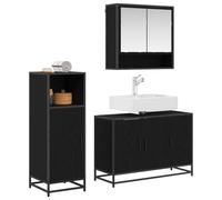 Mokuyary - Juego de muebles de baño (3 piezas, roble, color negro, armario de almacenamiento, armario para cuarto de baño, pequeños espacios)