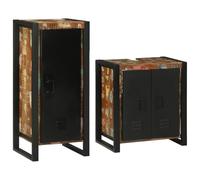 Mokuyary Juego de muebles de baño con estante, 2 unidades, multicolor, madera maciza envejecida, armario auxiliar para baño, comedor, cocina, moderno