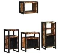 Mokuyary Juego de muebles de baño con estante, 4 piezas de madera maciza renovada, armario auxiliar para baño, comedor, cocina, moderno