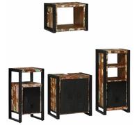 Mokuyary Juego de muebles de baño con estante, 4 unidades, madera maciza reciclada, armario auxiliar para baño, comedor, cocina, moderno, 55 x 35 x 60 cm, madera maciza