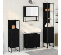 Mokuyary Juego de muebles de baño con estante de 4 piezas de madera negra para baño, cocina, salón, pasillo A2