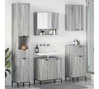 Mokuyary Juego de muebles de baño con puerta Sonoma gris madera metal para muebles de baño pequeños en hoteles, apartamentos, habitaciones de invitados