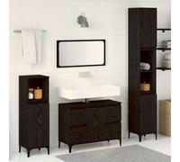 Mokuyary Juego de muebles de baño montados en la pared, 3 unidades, color negro roble, armario auxiliar para baño, comedor, cocina, moderno, 30 x 30 x 180 cm