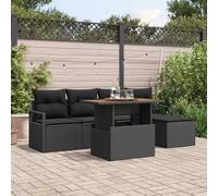 Mokuyary Juego de muebles de jardín con cojines de 6 piezas, color negro y marrón, conjunto de muebles de jardín con sillas y mesa, muebles de balcón para terraza, jardín, balcón -A