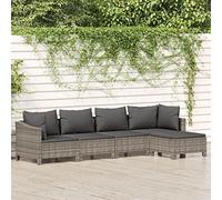 Mokuyary Juego de muebles de jardín con cojines de poliratán gris de 5 piezas, juego de muebles de exterior, muebles de terraza, salón de jardín, para terraza, balcón, jardín -F