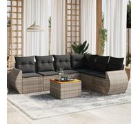 Mokuyary Juego de muebles de jardín con cojines de polirratán gris de 7 piezas, juego de muebles de exterior, muebles de terraza, salón de jardín, para terraza, balcón, jardín A20