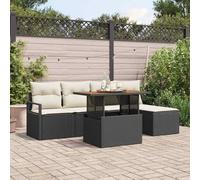 Mokuyary Juego de muebles de jardín con cojines para jardín, 6 unidades, color negro y crema, conjunto de muebles de jardín con sillas y mesa, muebles de balcón para terraza, jardín, balcón -A