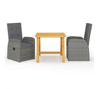 Mokuyary Juego de muebles de jardín de 3 piezas, color gris, con sillas y mesa, muebles de balcón, juego de muebles de exterior para terraza, jardín, balcón -F