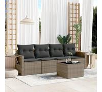Mokuyary Juego de muebles de jardín de 5 piezas con cojines de polirratán gris, juego de muebles de exterior, muebles de terraza, salón de jardín, para terraza, balcón, jardín A30