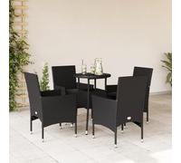 Mokuyary Juego de muebles de jardín de 5 piezas con cojines de ratán sintético negro y cristal, conjunto de muebles de jardín con sillas y mesa, muebles de balcón para terraza, jardín, balcón -F
