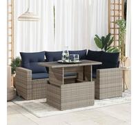 Mokuyary Juego de muebles de jardín de 5 piezas con cojines gris de polirratán de acacia, muebles de exterior, muebles de terraza, salón de jardín, para terraza, balcón, jardín -F