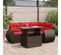 Mokuyary Juego de muebles de jardín de 5 piezas con cojines marrón de polirratán de acacia, muebles de exterior, muebles de terraza, salón de jardín, para terraza, balcón, jardín -F