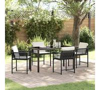 Mokuyary Juego de muebles de jardín de polirratán, 5 unidades, color negro, conjunto de muebles de jardín con sillas y mesa, muebles de balcón para terraza, jardín, balcón -Q