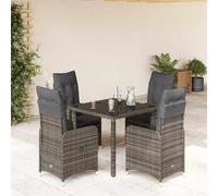 Mokuyary Juego de muebles de jardín de ratán gris con cojines de 5 piezas, muebles de jardín con sillas y mesa, muebles de balcón, juego de muebles de exterior para terraza, jardín, balcón -F