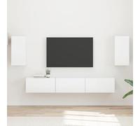 Mokuyary Juego de muebles de TV montado en la pared, 5 unidades, color blanco brillante, material de madera, conjunto modular de salón, soporte de TV multiposición, para colgar en la pared del salón