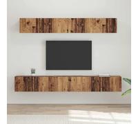 Mokuyary Juego de muebles de TV montado en la pared, 5 unidades, madera vieja, unidad de pared modular, soporte de TV multiposición, soporte para colgar en la pared del salón moderno