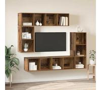Mokuyary Juego de muebles de TV montados en la pared, 4 unidades, madera recuperada, unidad de pared modular, juego de salón multiposición, muebles de madera, para colgar en la pared del salón