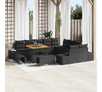 Mokuyary Juego de sofá de jardín con cojín, 13 unidades, color negro, poliratán para balcón, muebles de balcón, exterior, exterior, jardín, jardín, terraza, balcón, 100 cm, longitud de tafetán