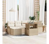 Mokuyary Juego de sofás de jardín con almacenamiento, 7 piezas de muebles de jardín de polirratán beige, juego de muebles de exterior, muebles de terraza, salón de jardín, grupo de asientos para