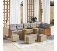 Mokuyary Juego de sofás de jardín con cojines, 10 unidades, color beige y gris claro, juego de muebles de exterior, muebles de terraza, salón de jardín para terraza, balcón, jardín -F