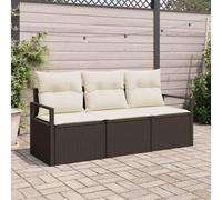 Mokuyary Juego de sofás de jardín con cojines, 3 unidades, color marrón y blanco, polirratán, juego de muebles de exterior, muebles de terraza, salón de jardín, para terraza, balcón, jardín -A