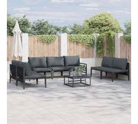 Mokuyary Juego de sofás de jardín con cojines 8 piezas de muebles de jardín de acero negro, juego de muebles de balcón para exteriores, muebles de terraza, salón de jardín para terraza, balcón, jardín