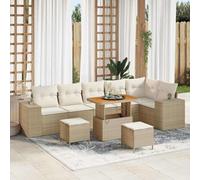 Mokuyary Juego de sofás de jardín con cojines 9 piezas beige de polirratán, juego de muebles de exterior, muebles de terraza, salón de jardín para terraza, balcón, jardín A3