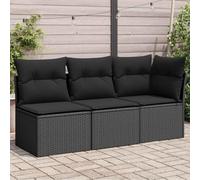 Mokuyary Juego de sofás de jardín con cojines de 3 plazas, color negro, polirratán, para exteriores, resistente a la intemperie, para jardín, terraza, balcón, esquinero + 2 piezas centrales