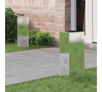 Mokuyary - Luz de camino LED solar de 2 piezas, acero inoxidable, lámpara de exterior para pasillo, patio, macizos de flores, caminos -E