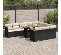 Mokuyary M332K975 - Sofá de jardín de 11 piezas con cojines de polirratán negro para balcón, terraza, 4 piezas angulares + 6 piezas centrales + mesa