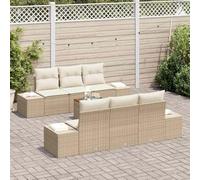 Mokuyary M335K573 Juego de 7 plazas de sofá de jardín con almacenamiento, color beige y crema, poliratán para balcón, muebles de balcón, exteriores, exteriores, jardín, jardín, balcón, beige y blanco