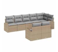 Mokuyary M335K759 Juego de 8 plazas de sofá de jardín con cojín, color beige y gris claro, poliratán de poliéster, muebles de balcón, exteriores, exteriores, exteriores, balcón, beige y gris claro