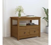 Mokuyary Mesa de centro marrón miel 71 x 49 x 55 cm madera maciza de pino, mesa de salón con estante abierto et 2 cajones para salón, oficina, espacios pequeños