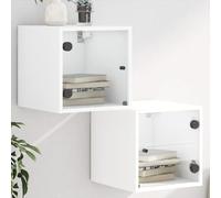 Mokuyary Mesillas de noche con puertas de cristal, 2 unidades, color blanco, 35 x 37 x 35 cm, mesilla de noche para dormitorio, mesa auxiliar moderna para salón, dormitorio, estudio, habitación de