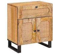 Mokuyary Mesita de noche, natural, 50 x 33 x 60 cm, madera maciza de mango, mesita de noche con espacio de almacenamiento, mesita de noche para sala de estar, dormitorio, estudio