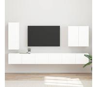 Mokuyary Montado en la pared, 6 unidades, color blanco brillante, unidad de pared modular, muebles de salón, multiposición, soporte para TV, pared de salón, moderno