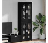 Mokuyary Mueble alto con puerta Florin negro 60 x 35 x 182 cm de material de madera aparador de cocina, armario auxiliar para salón, pasillo, cocina
