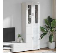 Mokuyary Mueble alto Florin blanco brillante 60 x 35 x 182 cm de material de madera aparador de cocina, armario auxiliar para salón, pasillo, cocina