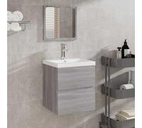 Mokuyary mueble de baño con espejo, gris, Sonoma, material de madera, armario de baño, armario lateral para baño, sala de estar, comedor, cocina, moderno