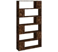 Mokuyary Mueble para libros, divisor de habitación de roble ahumado, 100 x 24 x 188 cm, estantería de almacenamiento, estantería para salón, oficina en casa, comedor
